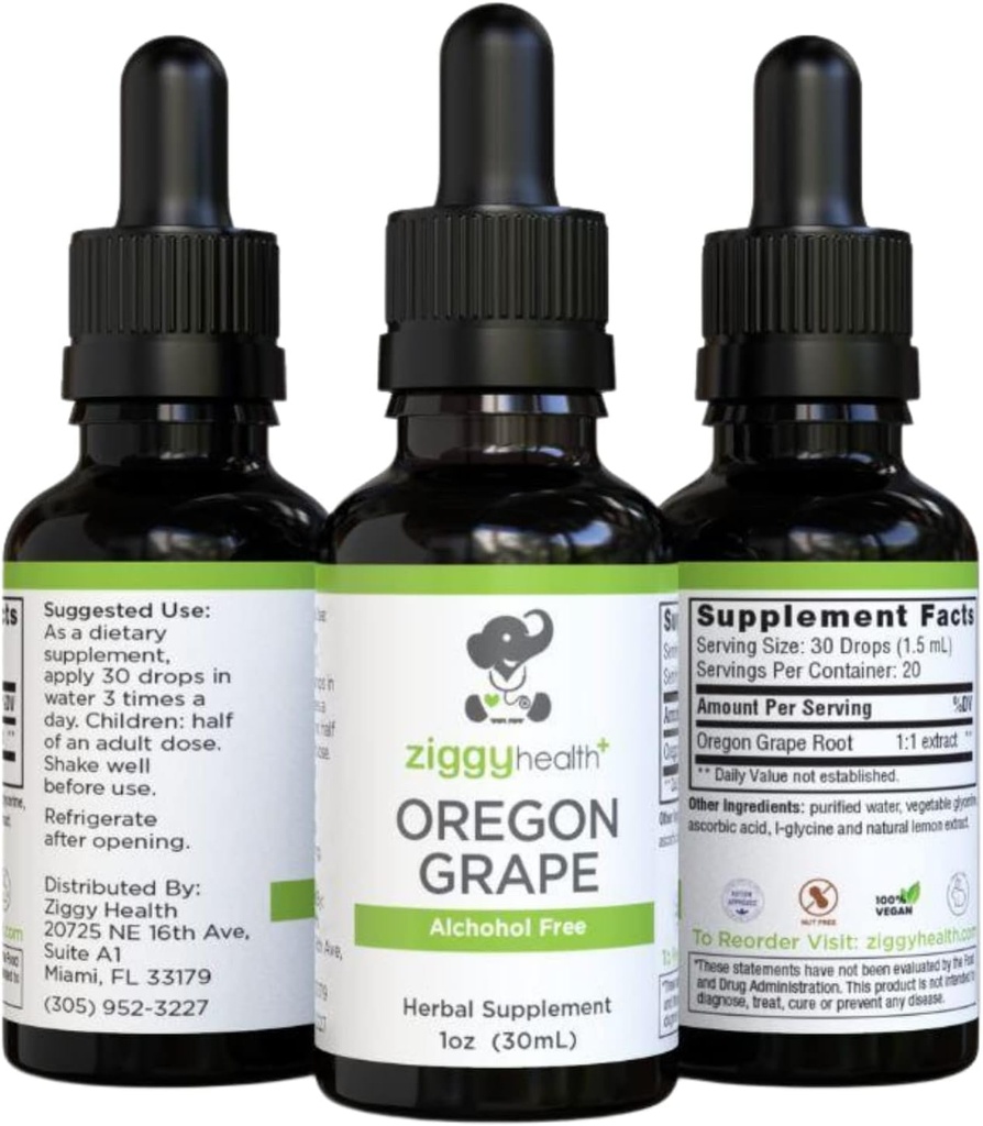 Premium Organic Oregon Grape Root Tincture - Alkoholicko-Free Extract, 1oz cr124; Bylinná podpora cr124; Ziggy Health