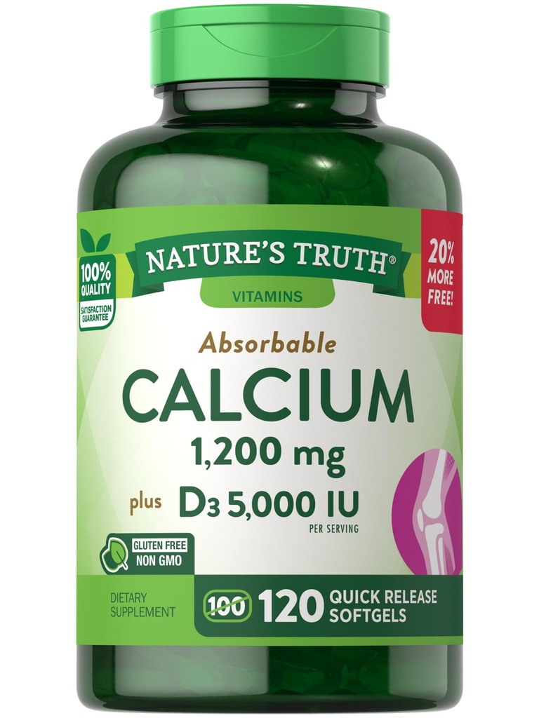 Příroda pravda vápník 1200 mg Plus vitamin D3 5000 IU doplňky, 120 Počet (balení po 3)