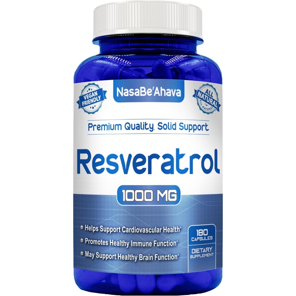 Resveratrol 1000mg Kapsle 124; Vegan Friendly Resveratrol dodatek z Easy Absorption Antioxidant Japanese Knotweed for Skin Heart and Brain Support 124; Made in US cGMP facilities (90 Day Supply)