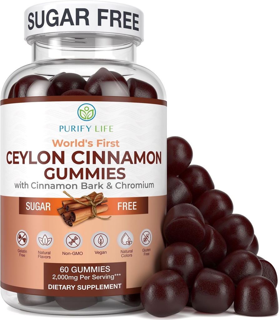 Sugar- Free Ceylon Skořice Gummies (2,000mg / Serving) Ceylon Skořice Dodatek pro zdraví mozku, Vegan, gluten- Free, Nahradit Ceylon Skořice Kapsle, pilulky, prášek, extrakt (60 Žvýkání)