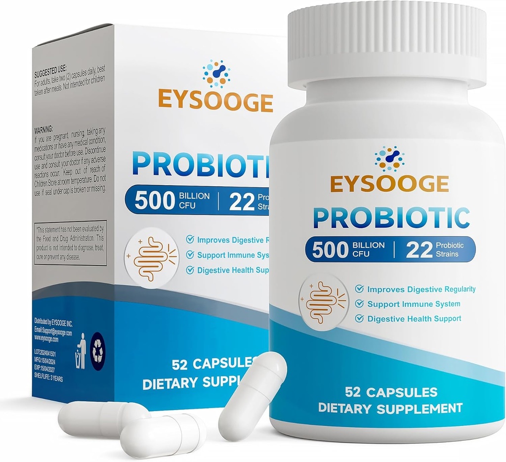 Probiotika pro ženy a muže, Pro Formule, Denní Probiotický dodatek, Pomáhá Soothee Occasional Abdominal Discomfort & Bloating, 500 miliard CFU, 22 Strains, 52 Kapsle