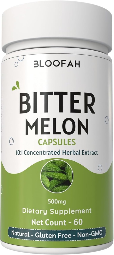 Bitter Melon Fruit Capsules 500mg FLAND124; Momordica charantia FLAND124; 10: 1 Extract FLAND124; Pure & Potent Herbal Supplement FLAND124; Non- GMO, Gluten-Free GMP-Certified Sustainable Sourced (60 Počet kusů 1)