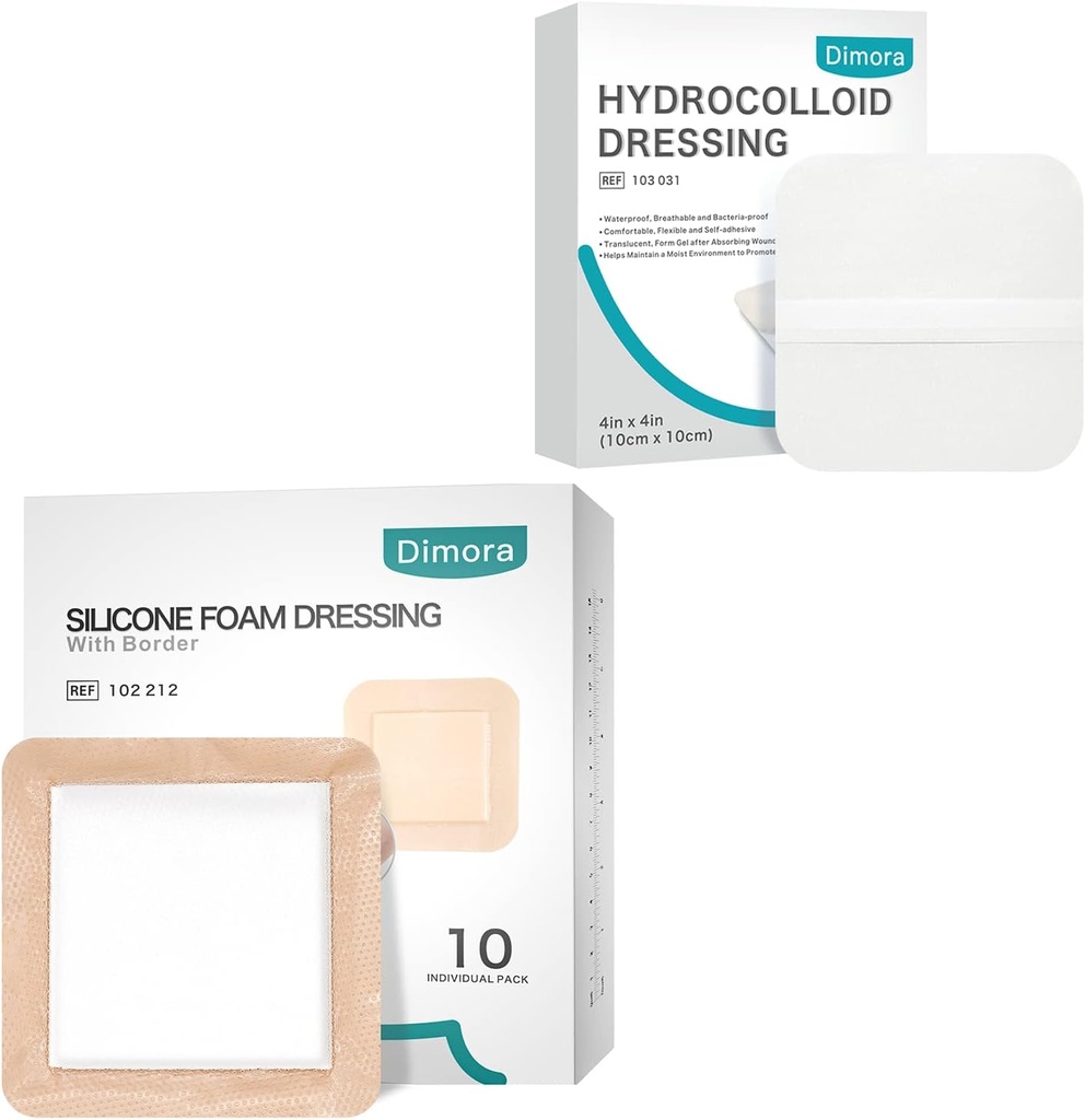 Dimora Hydrokoloidní rána Dress10 Pack 0, 3 mm + silikonová pěnová dressing s přímkou 6 "x6" 10 Pack