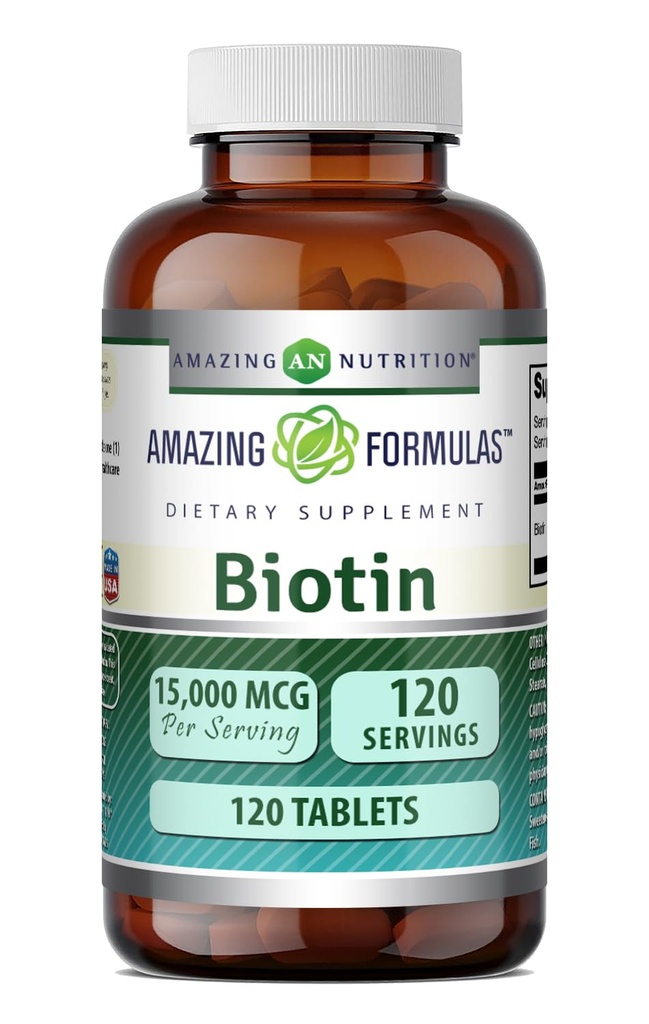 Amazing Appendix Biotin Appendix 124; 15000 Mcg Per Serving Appendix 124; 120 Tablet Cpendi124; Non- GMO Cpendix 124; Gluten Free Appendix 124; Made in USA