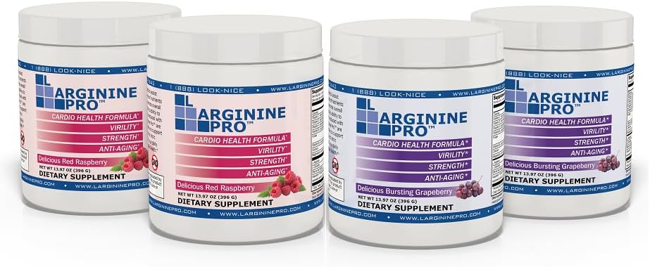L- ARGINININE PRO MODEL124; 5,500mg L- Arginine Plus L- Citrulin 1,100mg Raspberry & Grape Powder Drink Mix Supplement pro zvýšení produkce oxidu dusnatého