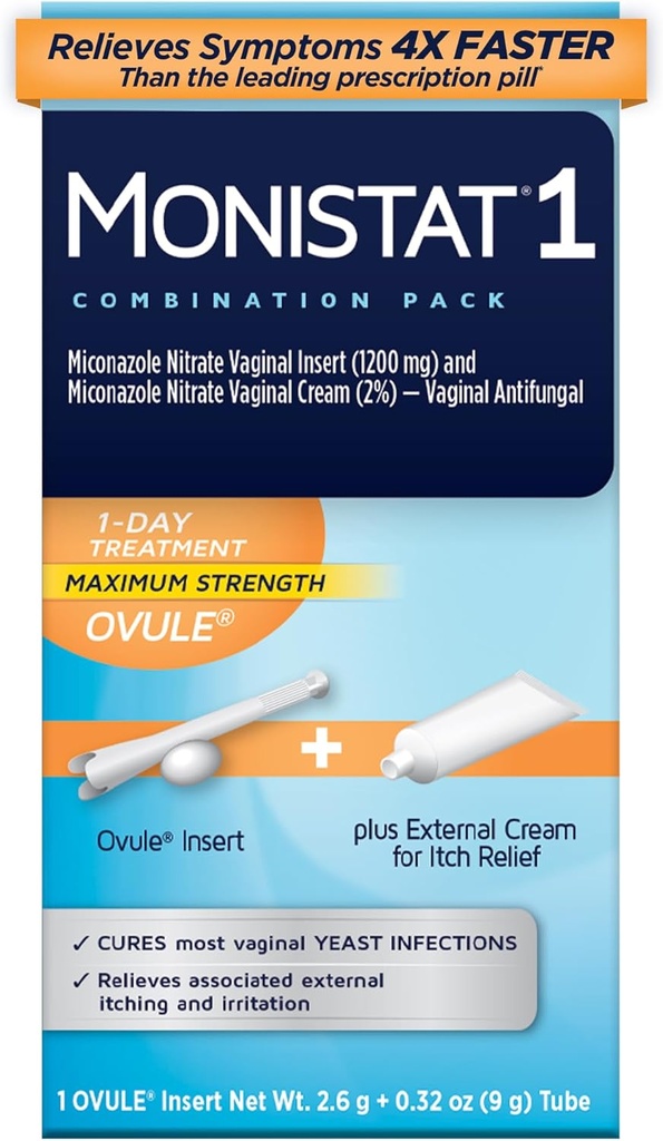 Monistat 1 den Yeast Infekce Léčba žen, 1 Miconazole Ovule Vložit & Externí Monistat Anti- Itch Cream Bundle