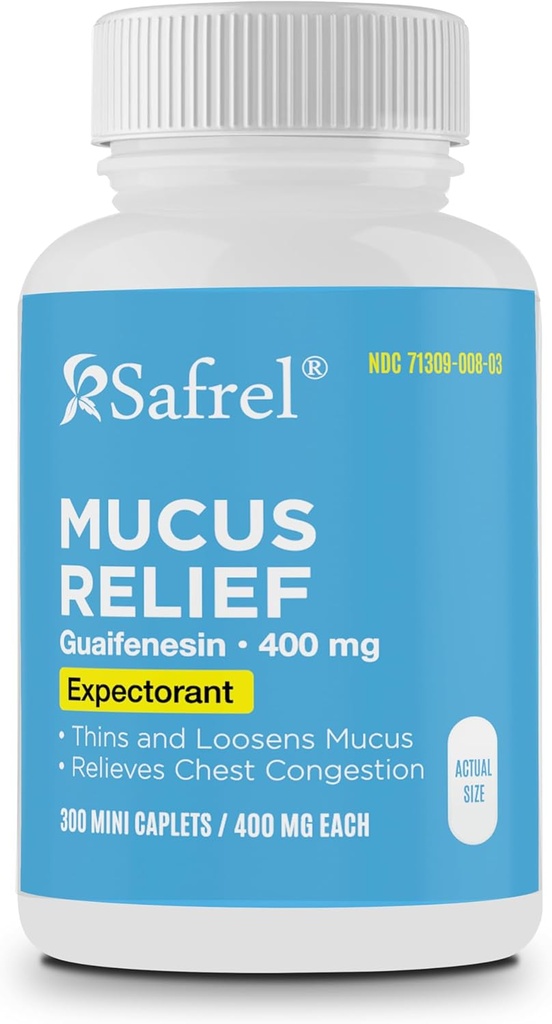 Safel Pharma Mucus Relief Guaifenesin 400 mg - Fast Acting Expectorant, Thins and Loosens Mucus, Relieves Chest Congestion, Cough, Cold and Flu Is124; (300 Počet (balení po 1))