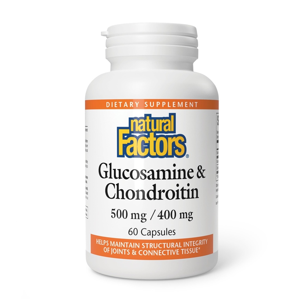 Přírodní faktory Glucosamine & Chondroitin - Podporuje zdravé klouby a konektivitu tkáně - Non- GMO & gluten- Free - 60 Kapsle (20 Služeb)