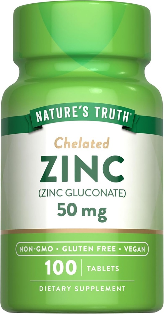 Nature 's Truth Chelated Zinek 50 mg tablety - 100 ct, balení po 2 tabletách