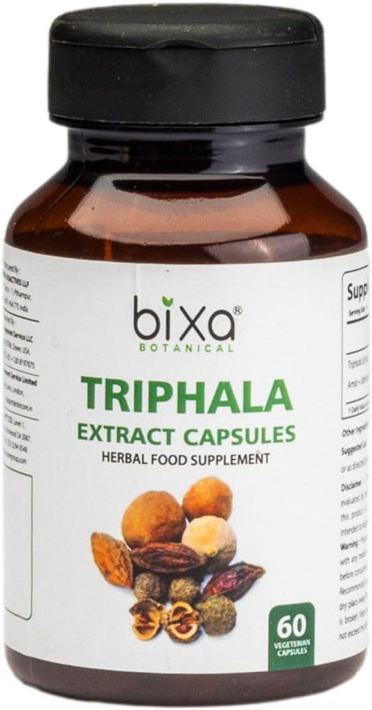 bixa BOTANICAL Ayurvedic Natural Herbal Supplement Triphala Extract Capsule for Health Digestion & Absorpce živin (Amla + Haritaki + Bibhitak) (60 Počet (balení po 1))