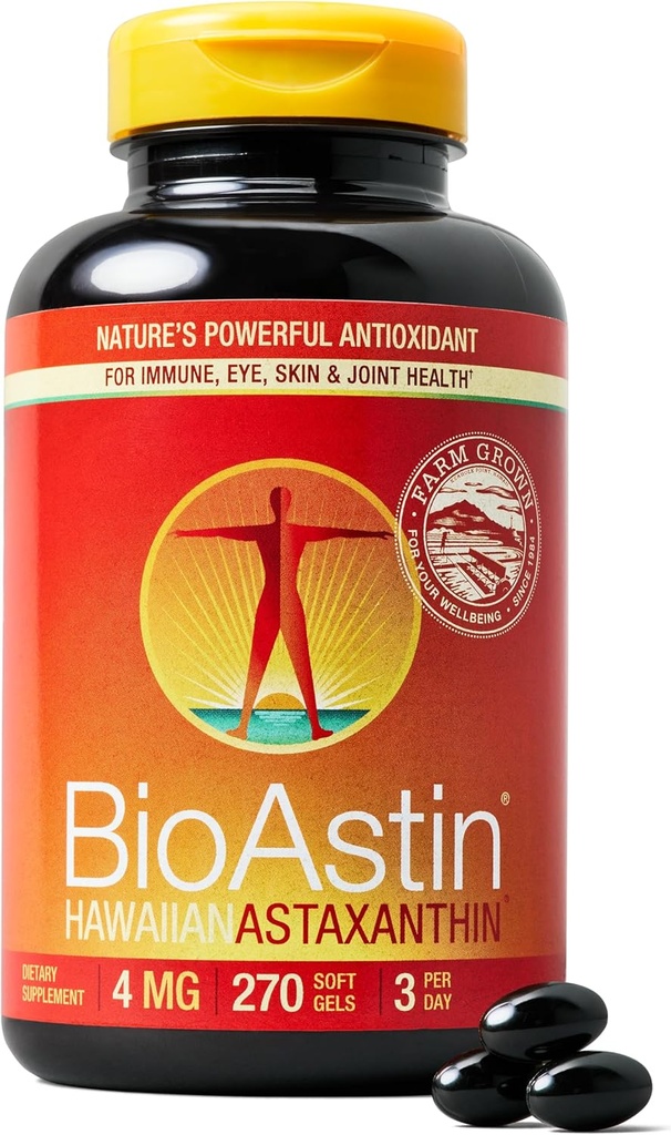 Nutrex Hawaii BioAstin Hawaiian Astaxanthin - 4mg, 270 Softgels - Farm- Direct Premium Antioxidant dodatek k podpoře očí, kůže, společné a imunitní systém zdraví - Non- GMO & gluten- Free