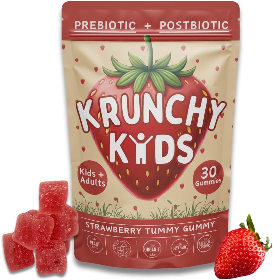 Organic Prebiotic & Postbiotic Gummy Vitamin pro děti a dospělé, Allulosa, cukr zdarma, fermentovaná jahoda, Podpora Gut zdraví, Barvy zdarma