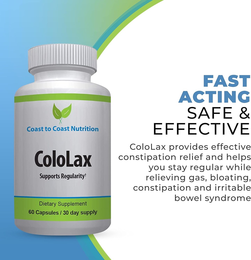 ColoLax Gentle Constolly Relief pro dospělé - Stool Softener & Colon Cleanse with Psylium Husk - Podpora pro regularitu, úlevu od plynu a nafouknutí a podpora trávení - 60 Kapsle