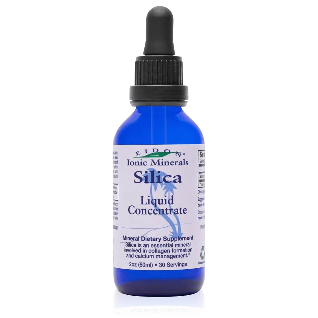 Eidon Liquid Silica Mineral Concentration - Silica Supplement pro vlasy, kůži a nehty, Kapky na podporu výroby kolagenu, pomáhá spravovat vápník, No Add Sugar - 2 oz