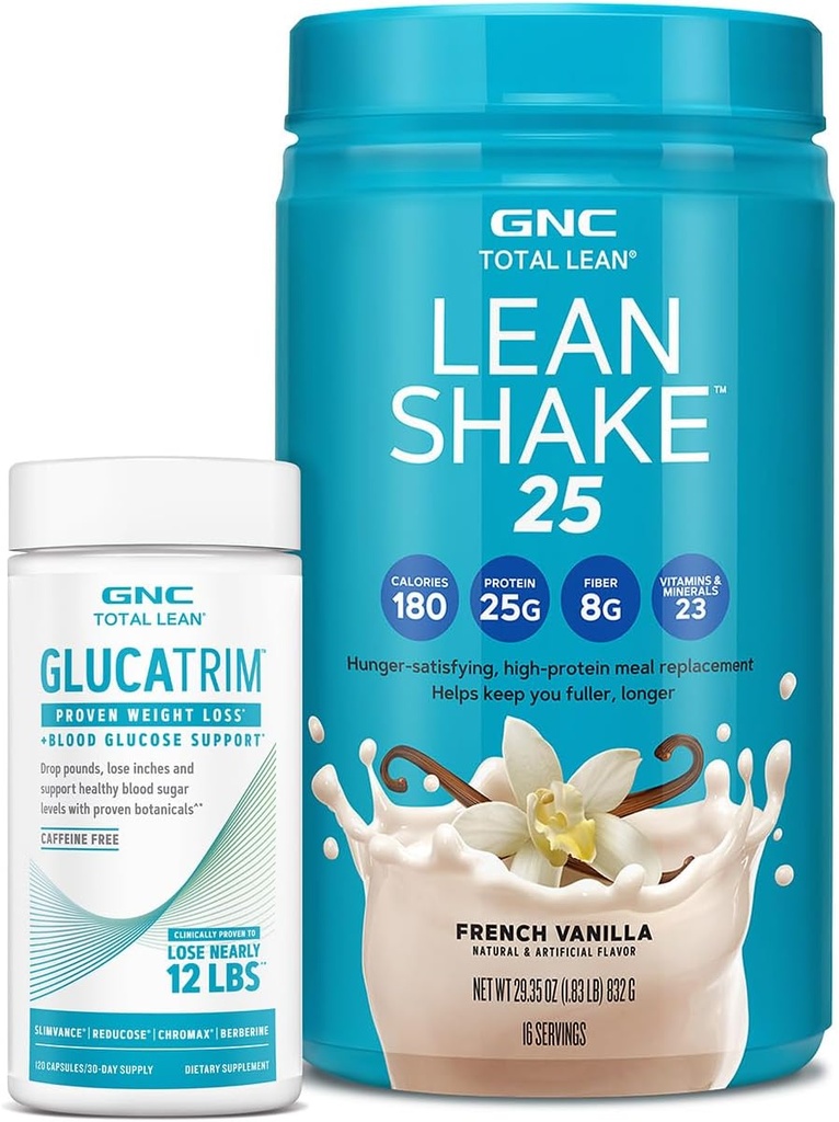 GNC Total Lean GlucaTrim - 120 Kapsle (60 Služeb) + GNC Total Lean CLANE124; Lean Shake 25 Protein Powder CLANE124; High- Protein Meal Replacement Shake 124; French Vanilla CLANE124; 16 Serings