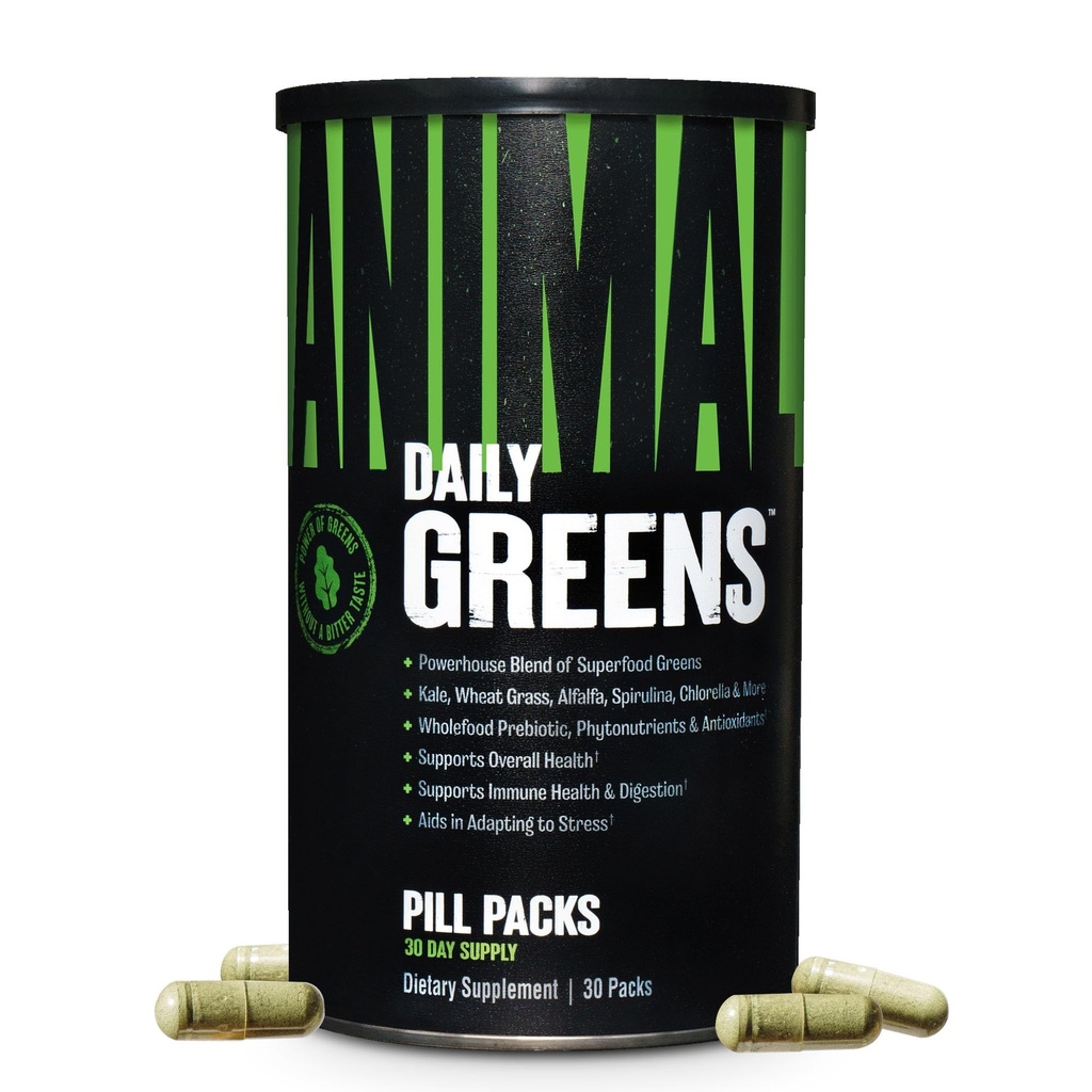 Animal Daily Green Pill Packs - Kale, pšeničná tráva, Alfalfa & More - Pohodlné Prebiotické a Probiotické Superfood Směs pro Superior Digestion, Gut Health, a imunita pro muže a ženy - 30 denní dodávky