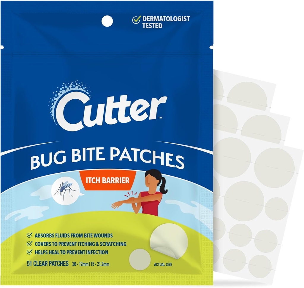 Cutter Bug Bite Patches Itch Relief Hydrokoloidní Záplaty pro děti a dospělé, Absorbs Fluids, Pomáhá léčit, Prevents Scratching, Mosquito Itch Relief, Hydrokortison & Sací nástroj Alternative, 51 Počet