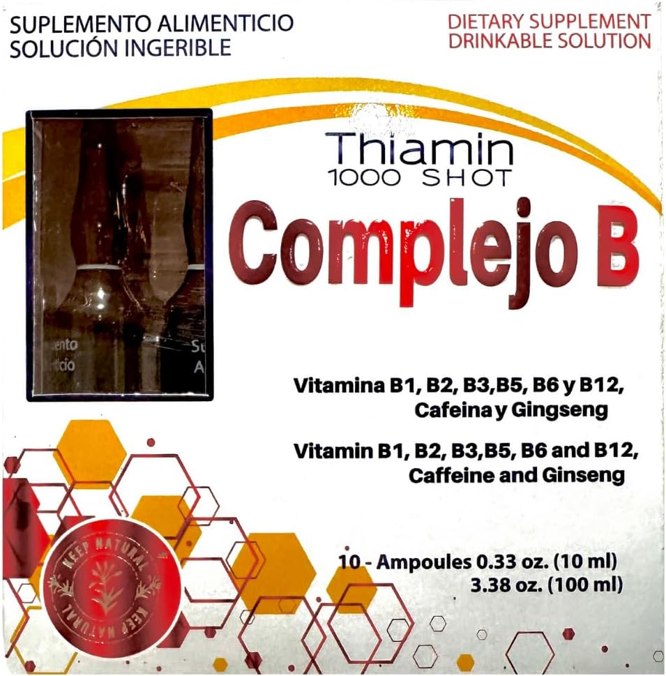 B Complex, Complejo B 1000 Shot 124; Multi-Vitamíny, kofein, a ženšen 124; Box s 10 Ampoules z 10ml 124; Energie, kognitivní funkce, a Metabolic Health Boost.