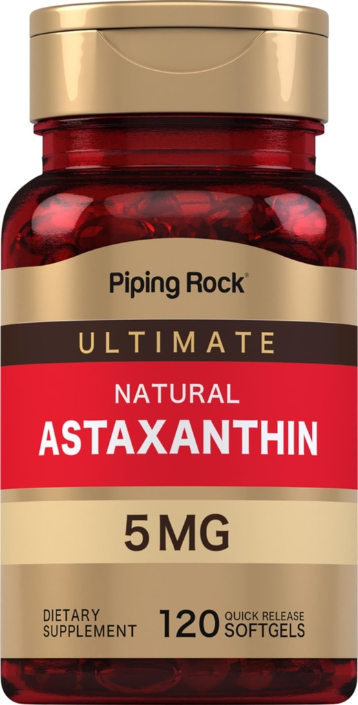 Piping Rock Astaxanthin Supplementary 5mg PHL124; 120 Softgel Kapsle PHL124; z Haematococcus Pluvialis Algae Extract PHL124; Non- GMO, gluten zdarma