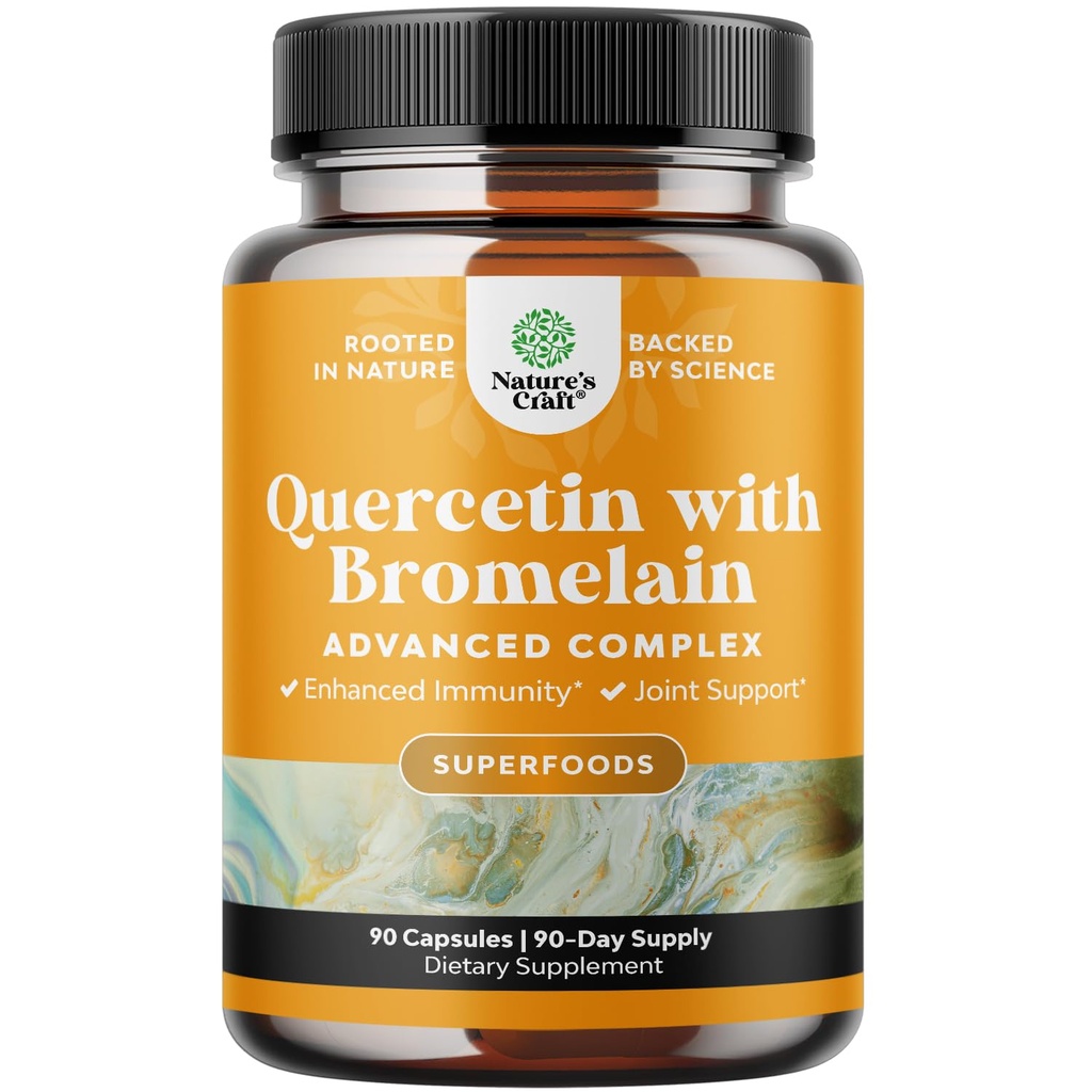 Čisté Quercetin s Bromelain dodatek pro imunitní pomoc - High Potent Quercetin 500mg Kapsle s Bromelain pro imunitní podporu a dýchání - Nutritional Respirační dodatek - 90 Ct