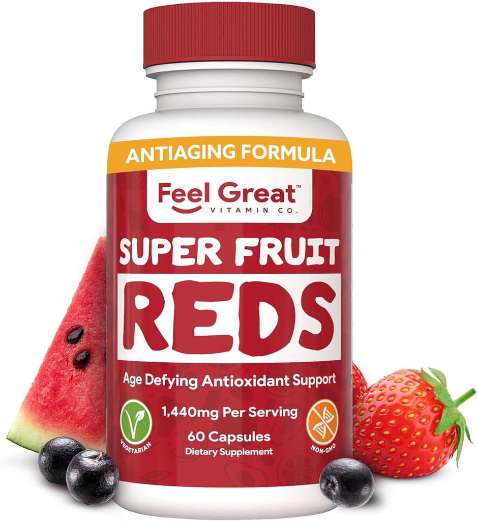 Cítit velké vitamíny Supergruit červené - Antioxidant Superfood s polyfenoly pro anti- aging & imunitní podpora - Acai, Mangosteen, Granátová jablka, Borůvky & Mnohem více - 60 Kapsle
