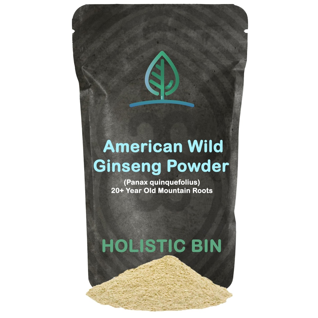 holistický bin Wild American Ginseng Powder Pure Organic Ginseng dodatek vyrobený s Wild Sklizeň 20 + Rok staré růže z Appalachia (Panax Quincefolius) Duplica124; No Filler or Additives (25 Grams)