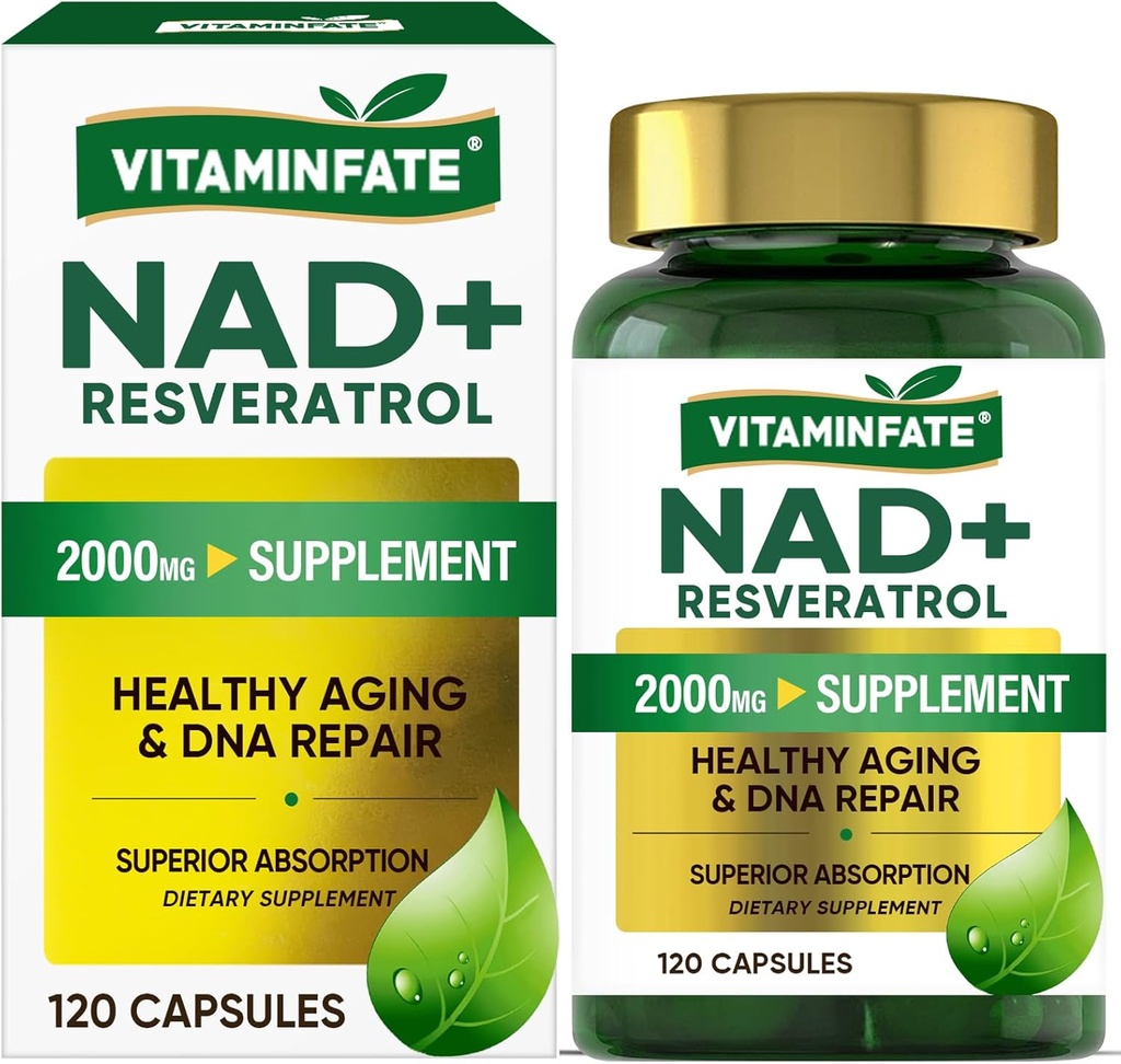 NAD + dodatek 2000 mg - 120 Kapsle True NAD + & Resveratrol, NMN Alternative Podporuje antiaging, Cellular Energy & Opravy, Metabolismus & Brain Boost pro muže a ženy