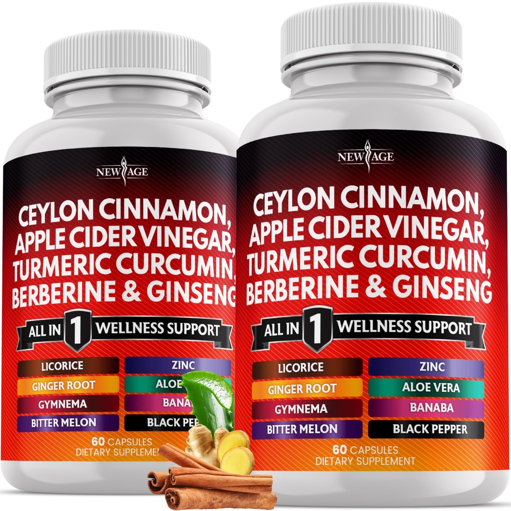 Ceylon Skořice, Kurkuma, jablečný ocet, ženšen, Aloe Vera, Berberine Plus Banaba, Ginger Root - 120 Počet