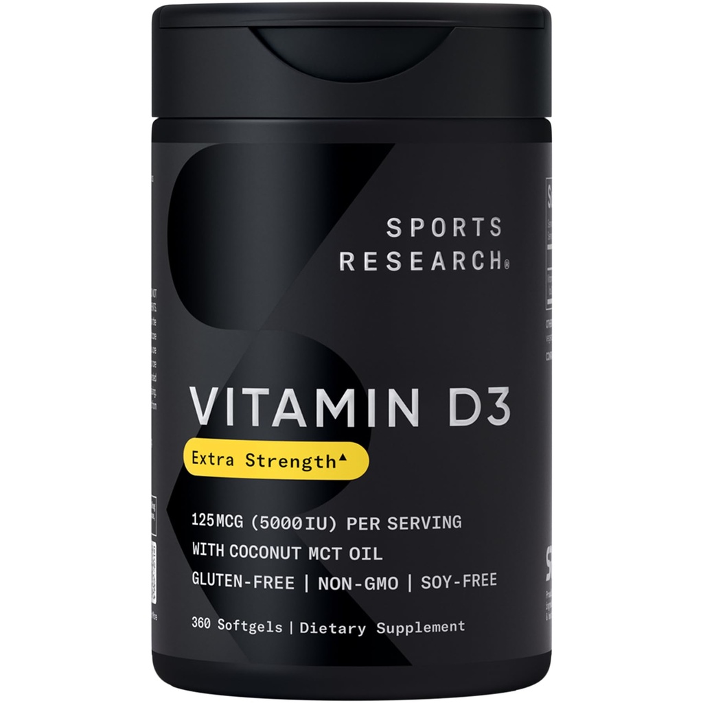 Sports Research® Vitamin D3 5000iu/125mcg with Coconut Oil, 360 Softgels