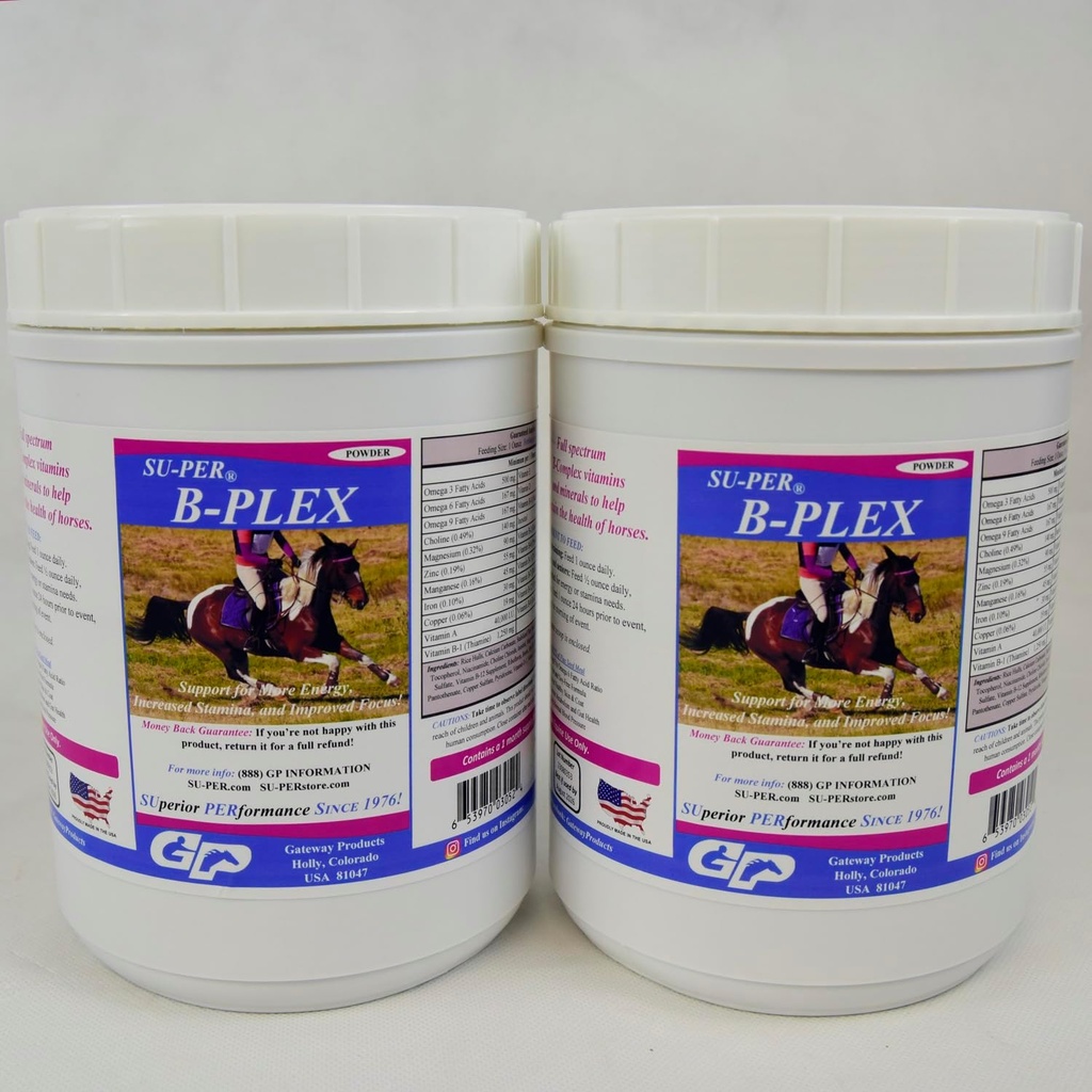 SU-PER B-Plex Powder Equine Vitamíny - Kompletní B-Complex Horse Vitamíny a Minerály Doplněk - Zdravá Hooves, Red Blood Cells, Koňské Calming Powder - 2.5 Pounds, (2 balení)