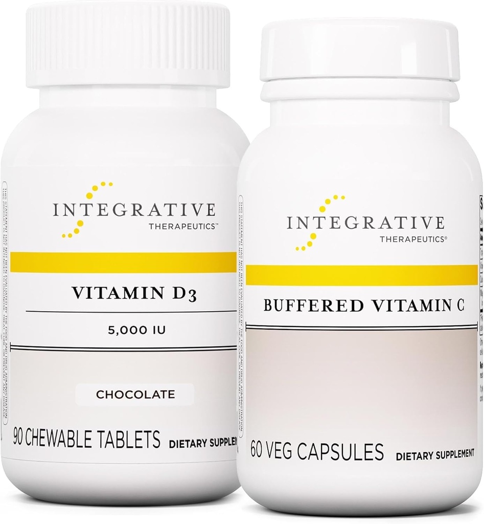 Integrační terapeutika Bundle s pufrovaným vitamínem C 1 000 mg, 60 Kapsle & Vitamin D3 125 mcg, 90 Žvýkačky - Buffered Vitamin C pro antioxidační podporu * - Vitamin D3 pro podporu zdraví *