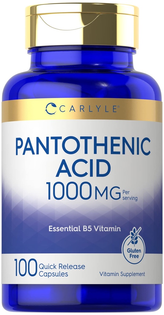 Carlyle Pantothenic Acid PHAR124; 1000mg PHAR124; 100 kapslí PHAR124; Esenciální B5 vitamin PHAR124; Non- GMO, gluten zdarma dodatek
