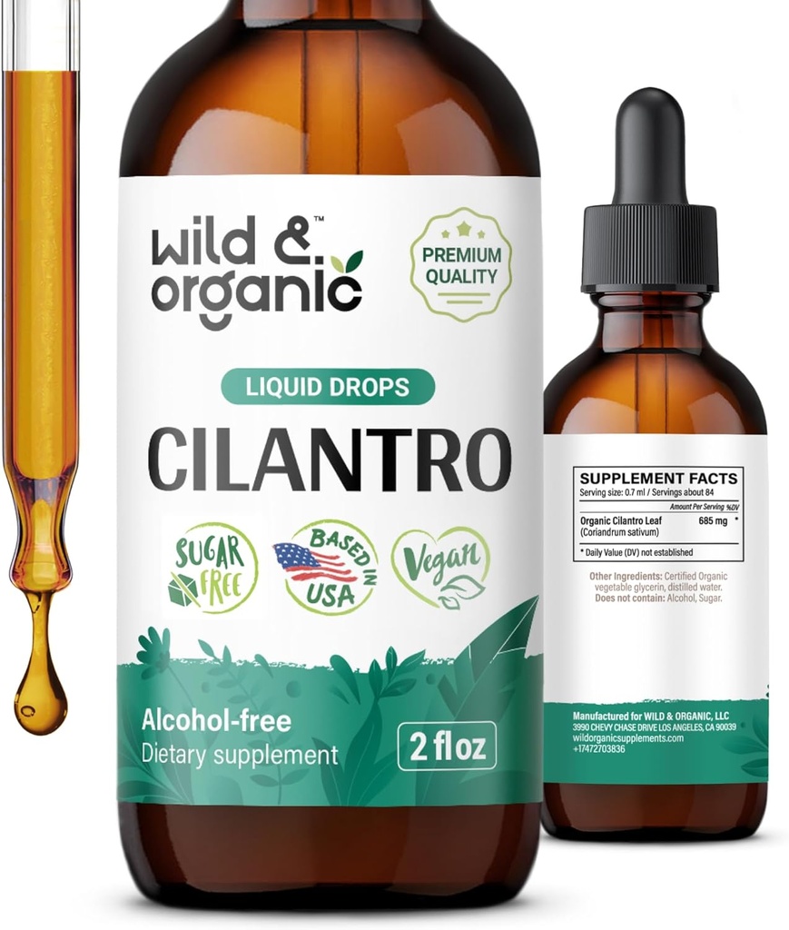 Wild & Organic Cilantro Drops - Detox Cleanse s tekutým Cilantro Dodatek - Coriander Leaf Extract Tincture - Vegan, Cukr & Alcohol- Free - 2 fl oz