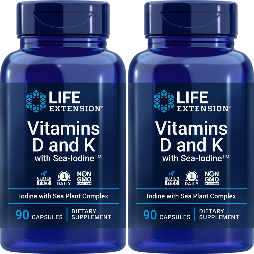 Life Extension Vitamíny D a K s Sea-jód, 90 Kapsle