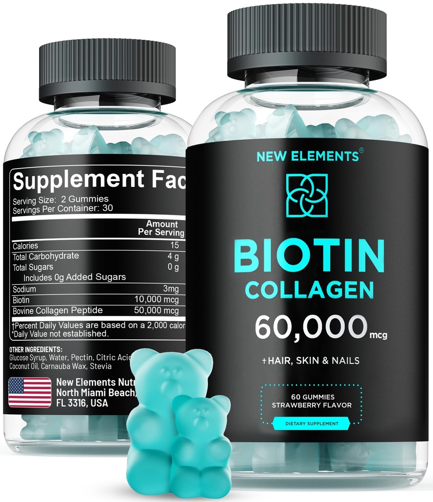 Biotin & Collagen Peptides Gummies - 50,000mcg Kolagen + 10,000mcg Biotin 124; Vlasy, kůže a nehty podpora pro muže a ženy 124; Růst vlasů, Žhnoucí kůže a silné nehty 124; Non- GMO, Žvýkací, Great-Ochutnávání