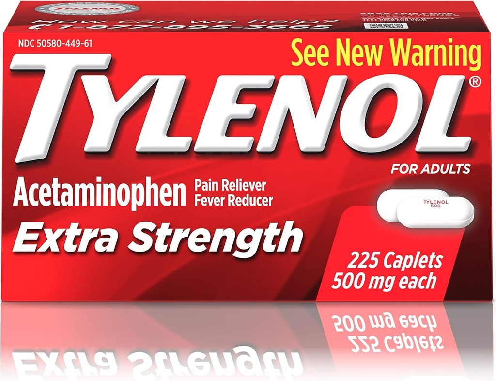Tylenol Extra Strength Kaplety s 500 mg acetaminofenu, Reliever bolesti & Horečka Reducer, Na bolest hlavy, Bolest zad a menstruační bolest Relief, 225 ct