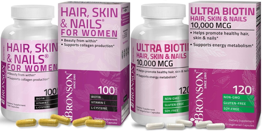 Bronson vlasy, kůže a nehty s biotin extra sílu vitamin doplněk pro ženy + Ultra Biotin 10,000 Mcg