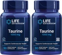 Life Extension Taurin, Čisté Taurin aminokyseliny dodatek, srdce, játra a mozek zdraví, dlouhověkost, svalů a cvičení, 1000 mg dávka, non-GMO, gluten- Free - Two Pack - 90 Vegetariánské kapsle x 2