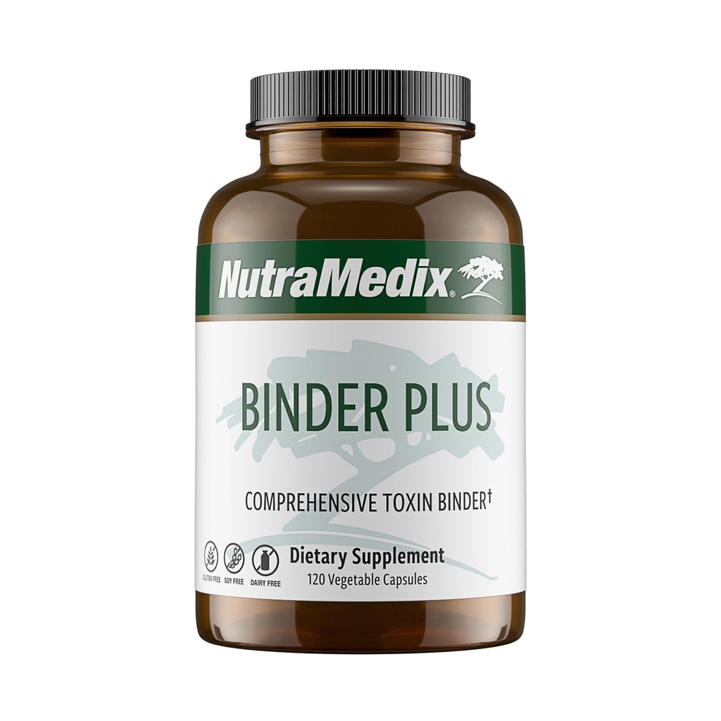 NutraMetrix Binder Plus - Komplexní Toxin Binder & Body Detoxifier - Prebiotická antioxidant Support + Inulin, Bentonit, Aloe Vera, Activated Charcoal, Fulvic Minerals & Chitosan (120 Kapsle)