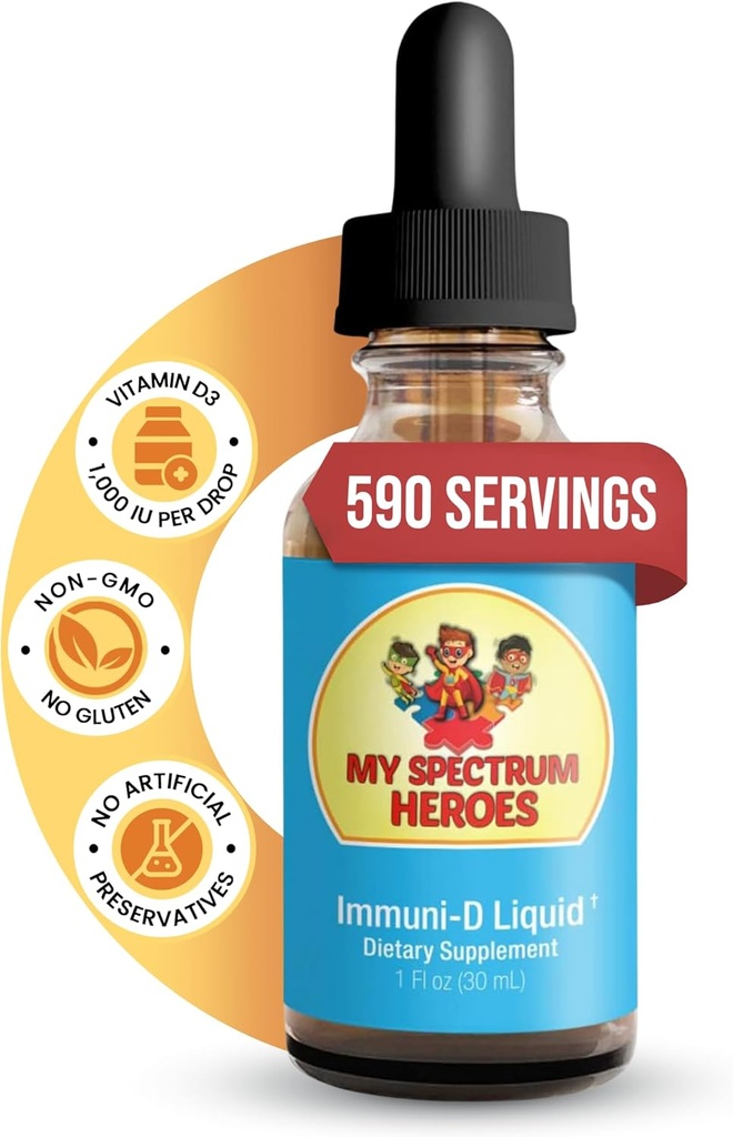 My Spectrum Heroes - Immuni- D Tekutý vitamin D3 dodatek, 1000 IU per Serving, gluten- Free, nevkusný vitamin Liquid, AIDS in Mineral Absorpce pro děti & Adult - 1 FI oz (30 ml)