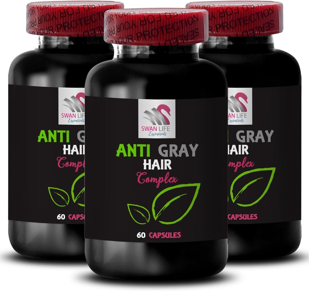 Anti šedé vlasy doplněk - ANTI GRAY HAIR COMPLEX - Vibrancy boost, šedé vlasy obrácení, Čerstvý odstín vlasů, mladistvý vibrace, barva dlouhověkosti, světelná barva vlasů, lesk vlasů 3Bot 180Caps