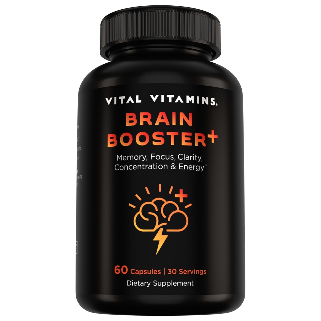 Vitální vitamíny Nootropní doplněk mozku Plus - pro paměť, zaměření, koncentrace, neuroenergie, Clarity - s Lví hříva Houby - 60 Kapsle