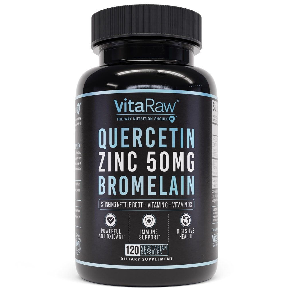Quercetin s Bromelain 500mg Kapsle, podporuje imunitní odpověď, Joint Comfort, & Celkově Wellness - Vitamin C, Zinek 50mg, & Vitamin D3 5000 IU - Zdravotní pilulky imunity