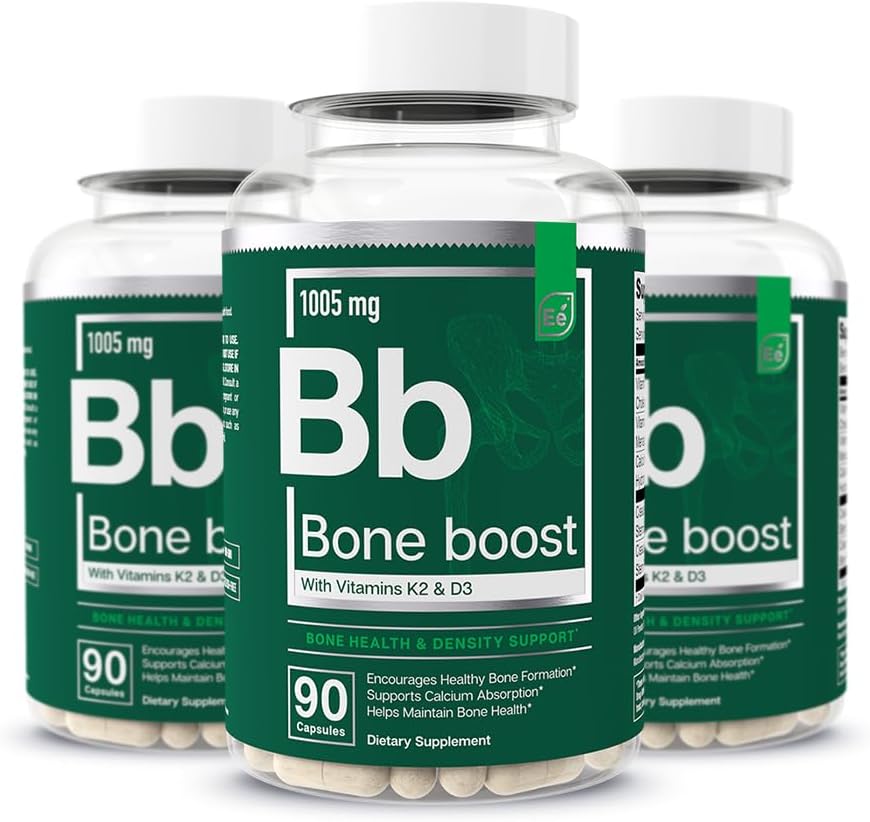 Základní prvky Bone Bone Boost Health Supplement - Kostní podpora a doplněk vápníku s vitaminem D 3, K2, Cisses Quadrangularis pro sílu kostí - 270 Kapsle (90 denní zásoba) (3-Pack)