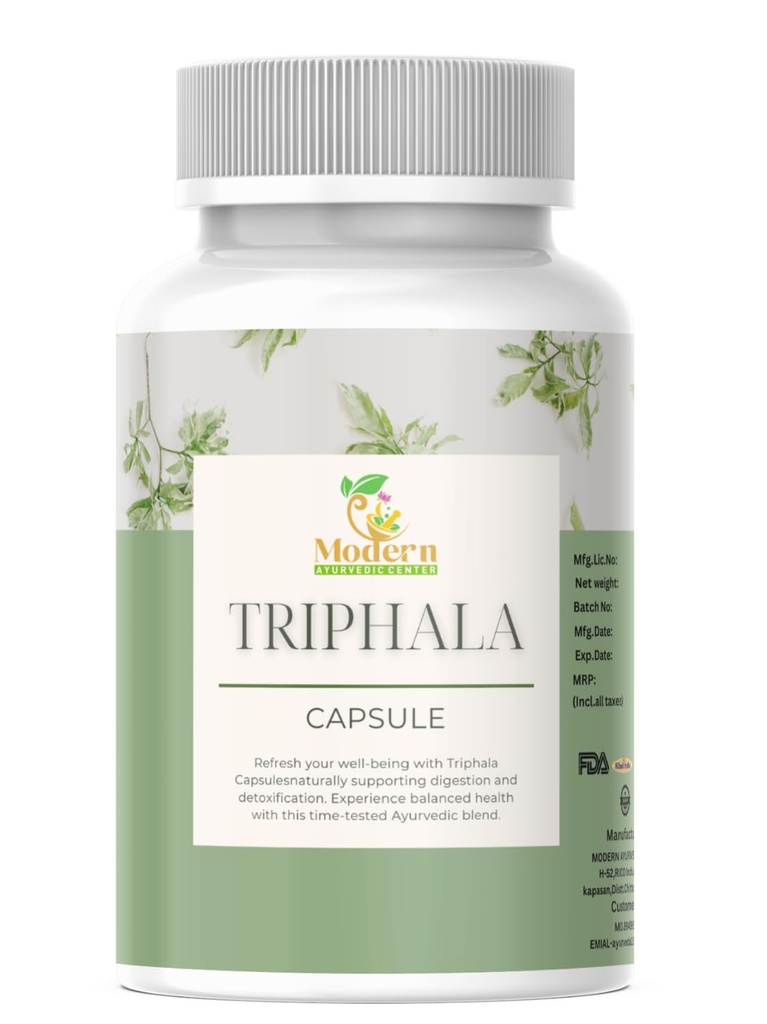 Triphala Kapsle 120 pro stravitelnou podporu, imunitní zvýšení a antioxidační výhody 100% Bylinné směsi Amla, Haritaki & Bibhitaki Promotes Gut Health (120 Kapsle)