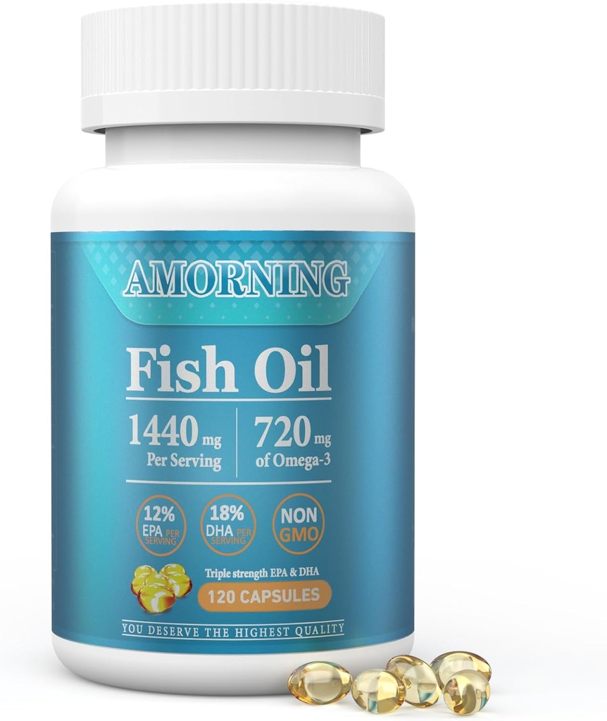 Fish- Omega3-EPA DHA-Doplněk Burpless-Softgels - 120 Kapsle 1440 mg na Serving Mini Size Zdravá podpora srdce Příplatek mastné kyseliny pomáhá udržet zdravé hladiny triglyceridů