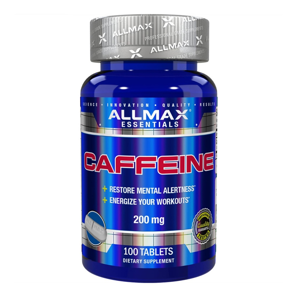 ALLMAX Nutrition Caffeine Pills, Setrvalá energie & Pre - Cvičení Mental Focus, Rychlé Absorbování & Vegan, 200 mg, 100 tablet