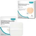 Hydrokoloidní oděv na zranění, 10 Pack Ultra tenký 4 "x 4" + Ag Silver Sacrum Foam Obvazy na zranění silikonové lepící hranice 7 "x7"