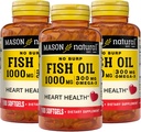 Mason Natural No Burp Fish Oil 1000 mg Omega, 3 300 mg, podporuje normální zdraví srdce, 100 Softgels (balení po 3)