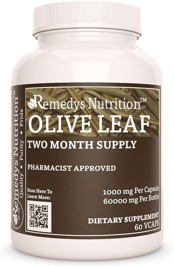 Remedy je výživa olivový list 124; 1000 mg, 60 Vegan Kapsle Bylinné dietní dodatek 124; Dva měsíce Dodávka